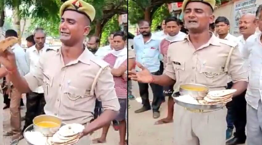 योगी राज में खाने को देखकर रो पड़ा पुलिस का जवान, बोला- 12 घंटे ड्यूटी के बाद ऐसा सलूक 